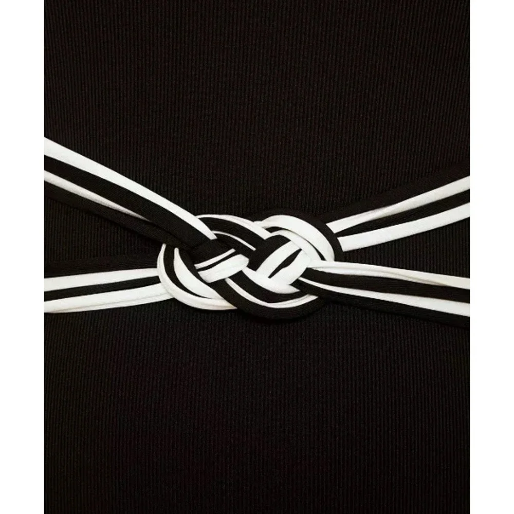NWT Trina Turk Triumph Micro Rib One Piece Swimsuit Braided Black White 6 Resort - Picture 6 of 10